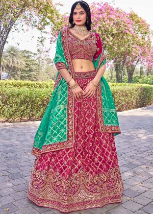 Pink Embroidered Banarasi Silk Lehenga Choli