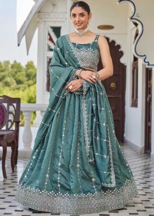 Green Embroidered Lehenga Choli In Silk