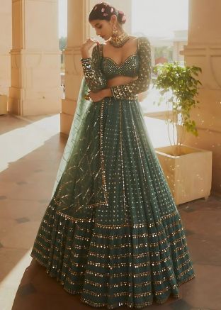 Green Embroidered Lehenga Choli In Georgette