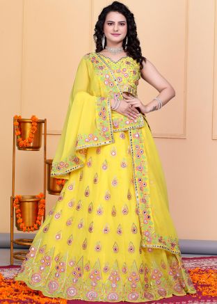 Yellow Embroidered Lehenga Choli In Georgette