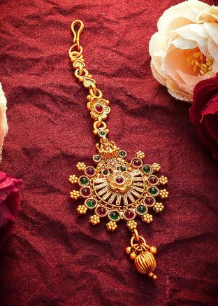 Stone Studded Golden Traditional Maang Tikka