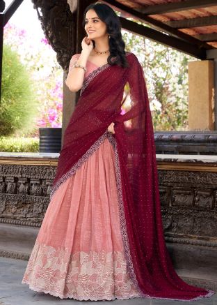 Peach Embroidered Art Silk Lehenga Choli