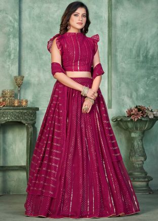 Pink Embellished Lehenga Choli In Georgette
