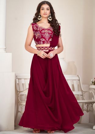 Maroon Embroidered Lehenga Choli Set