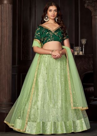 Light Green Sequins Embellished Lehenga Choli