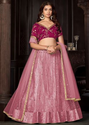 Baby Pink Embellished Net Lehenga Choli