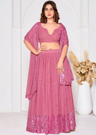 Pink Sequins Work Lehenga Choli In Georgette