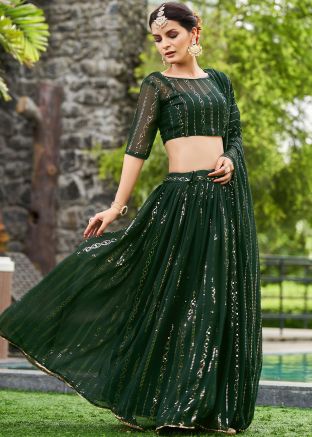 Green Foil Mirror Work Lehenga Choli
