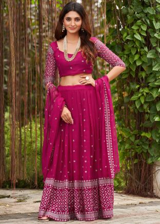 Pink Embroidered Lehenga Choli In Georgette