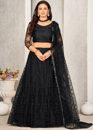 Black Embroidered Lehenga Choli In Net