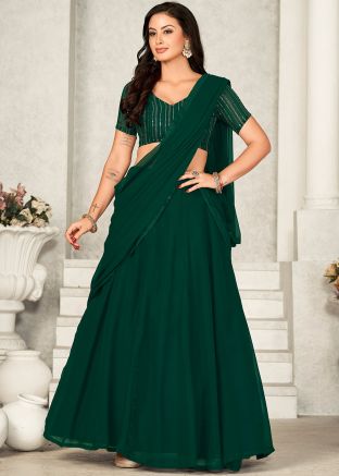 Green Embroidered Lehenga Choli In Georgette