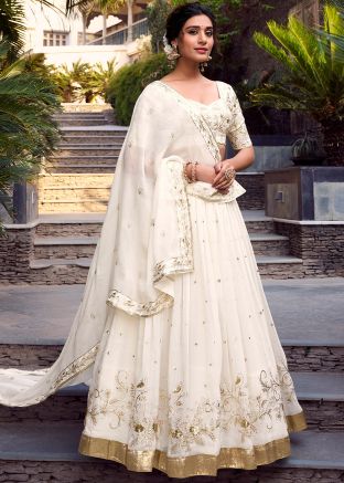 White Embroidered Lehenga Choli In Georgette