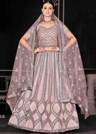 Mauve Pink Sequins Embellished Net Lehenga Choli