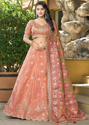 Orange Embroidered Lehenga Choli Set