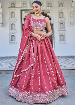 Red Embroidered Art Silk Lehenga Choli