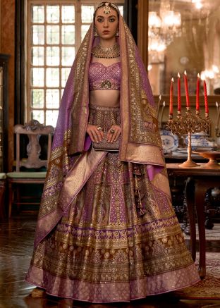 Lavender Zari Woven Silk Lehenga Choli