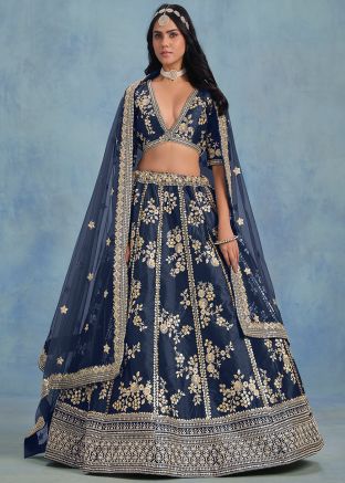 Blue Embroidered Art Silk Lehenga Choli