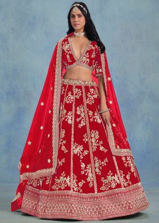 Red Sequin Work Lehenga Choli 