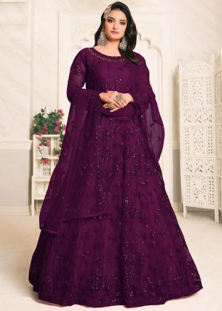 Purple Net Embroidered Abaya Salwar Kameez