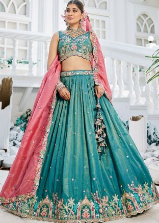 Sea Green Thread Embroidered Lehenga Choli