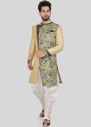 Cream Embroidered Indo Western Sherwani
