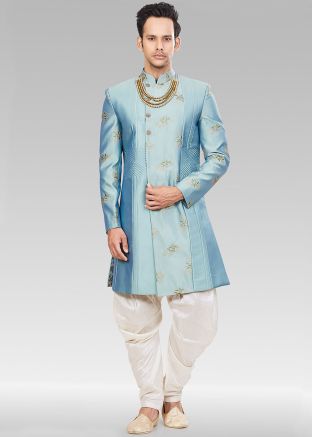 Blue Readymade Indo Western Sherwani Set