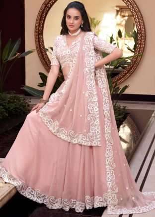 Baby Pink Embroidered Silk Lehenga Choli