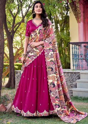 Pink Embroidered Art Silk Lehenga Choli
