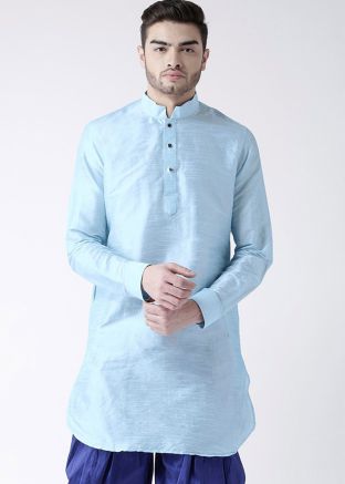 Readymade Dupion Silk Blue Kurta