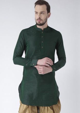 Green Dupion Silk Readymade Kurta