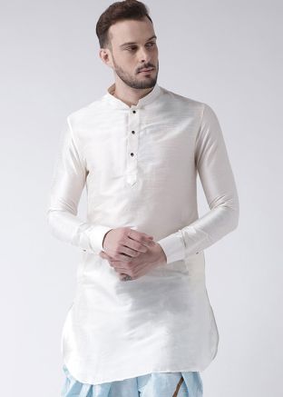 Readymade Dupion Silk White Kurta