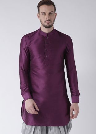 Purple Readymade Dupion Silk Kurta
