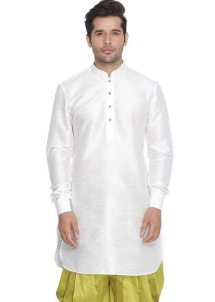 White Readymade Dupion Silk Kurta