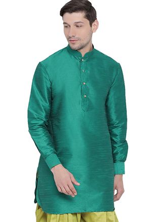 Green Readymade Dupion Silk Short Kurta