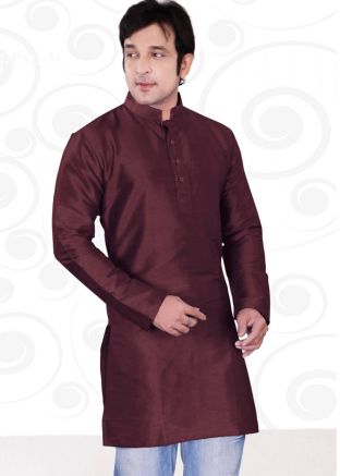 Maroon Straight Cut Dupion Silk Kurta