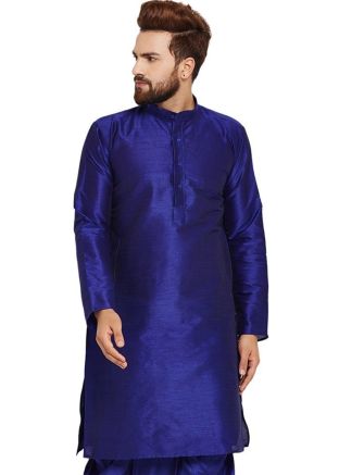 Blue Dupion Silk Readymade Straight Cut Kurta