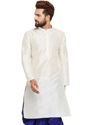Readymade Dupion Silk White Kurta For Men