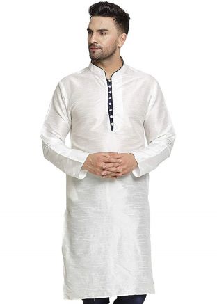 Readymade White Straight Cut Dupion Silk Kurta