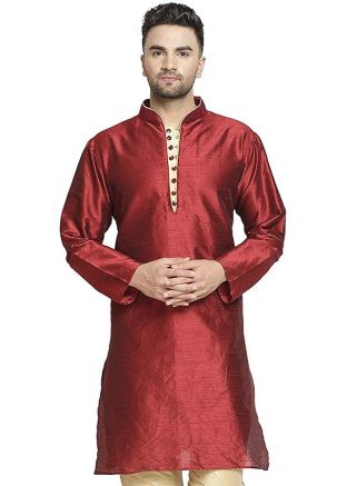 Maroon Dupion Silk Readymade Kurta