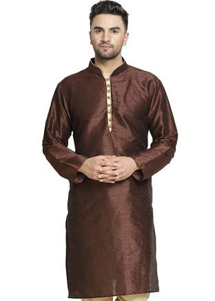 Readymade Brown Straight Cut Dupion Silk Kurta