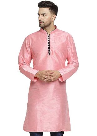 Pink Dupion Silk Straight Cut Readymade Kurta