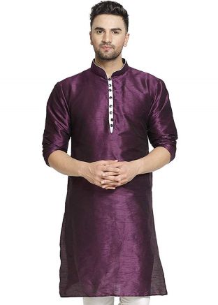 Purple Readymade Dupion Silk Kurta