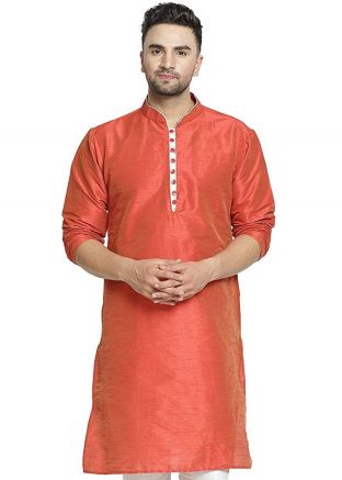 Orange Readymade Straight Cut Kurta