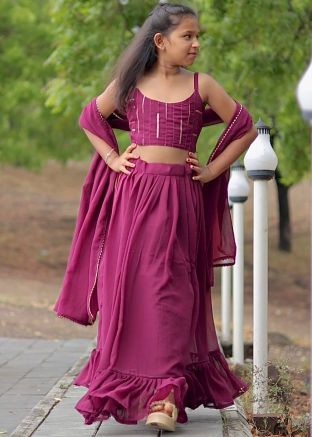 Pink Embroidered Kids Lehenga Choli