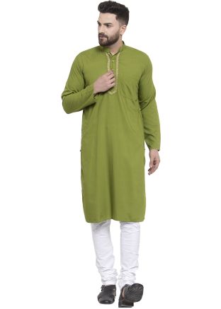 Readymade Green Kurta Churidar Set In Cotton