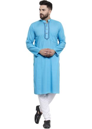 Readymade Blue Straight Cut Kurta Churidar Set
