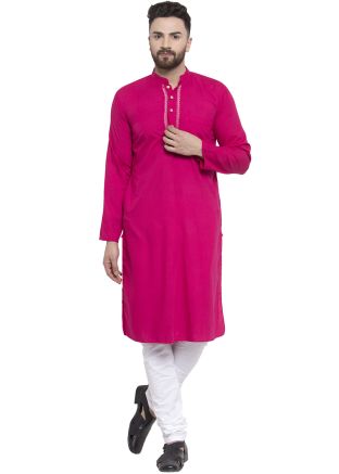 Pink Straight Cut Readymade Kurta Churidar Set