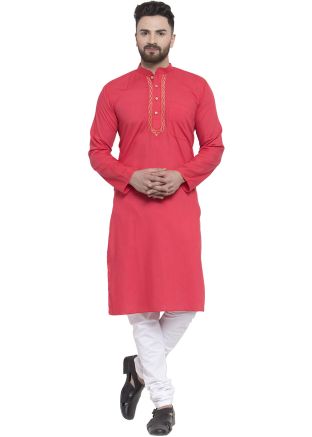 Readymade Red Straight Cut Kurta Churidar Set