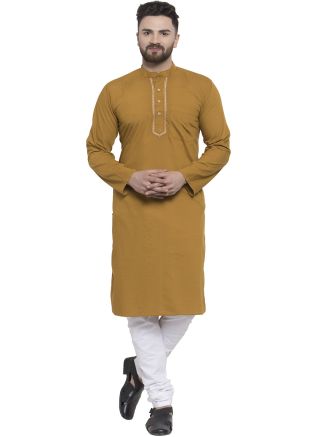 Yellow Cotton Readymade Kurta With Churidar