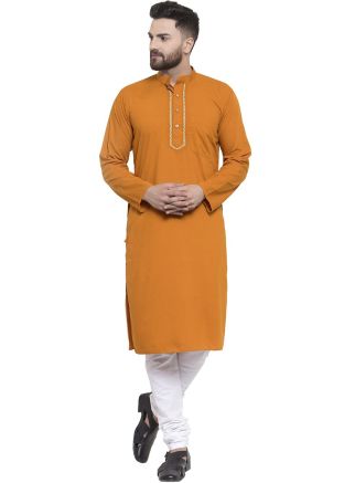 Readymade Orange Straight Cut Kurta Churidar Set
